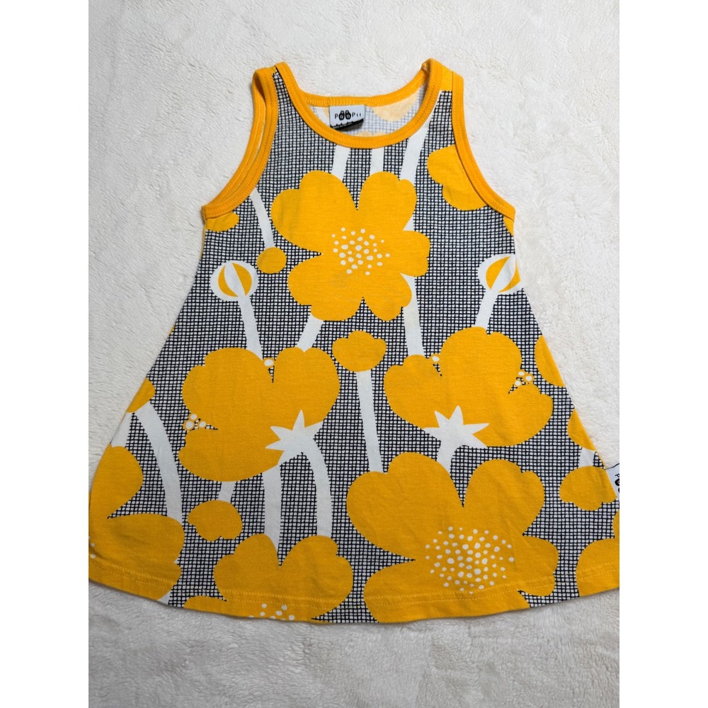 PaaPii Scandi-style Organic Cotton Floral Tank Dress Yellow Size 98/3Y